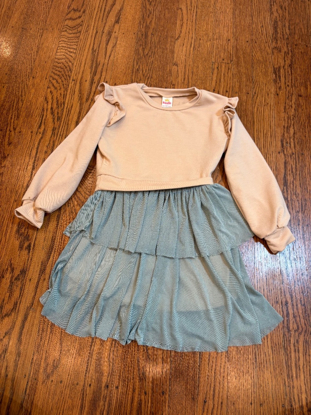 💗 Minette Sweatshirt Tutu Dress | Pale Pink & Grey/Blue | 3T 💗